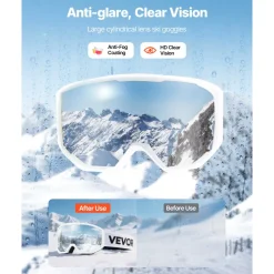 VEVOR Ski Goggles, Cylindrical Lens with Pink Revo Coating, OTG Anti fog Snow Goggles for Men Women Youth, TPU Frame & Ventilation Structure, Suitable for Skiing, Skating, Snowboarding, Cycling