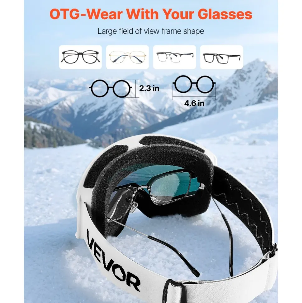 VEVOR Ski Goggles, Cylindrical Lens with Pink Revo Coating, OTG Anti fog Snow Goggles for Men Women Youth, TPU Frame & Ventilation Structure, Suitable for Skiing, Skating, Snowboarding, Cycling