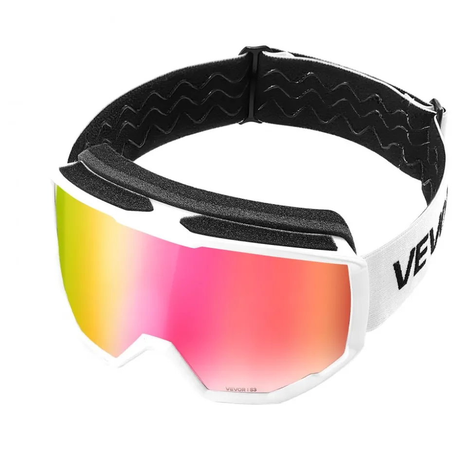 VEVOR Ski Goggles, Cylindrical Lens with Pink Revo Coating, OTG Anti fog Snow Goggles for Men Women Youth, TPU Frame & Ventilation Structure, Suitable for Skiing, Skating, Snowboarding, Cycling