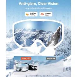 VEVOR Ski Goggles, Cylindrical Lens with Orange Revo Coating, OTG Anti fog Snow Goggles for Men Women Youth, TPU Frame & Ventilation Structure, Suitable for Skiing, Skating, Snowboarding, Cycling