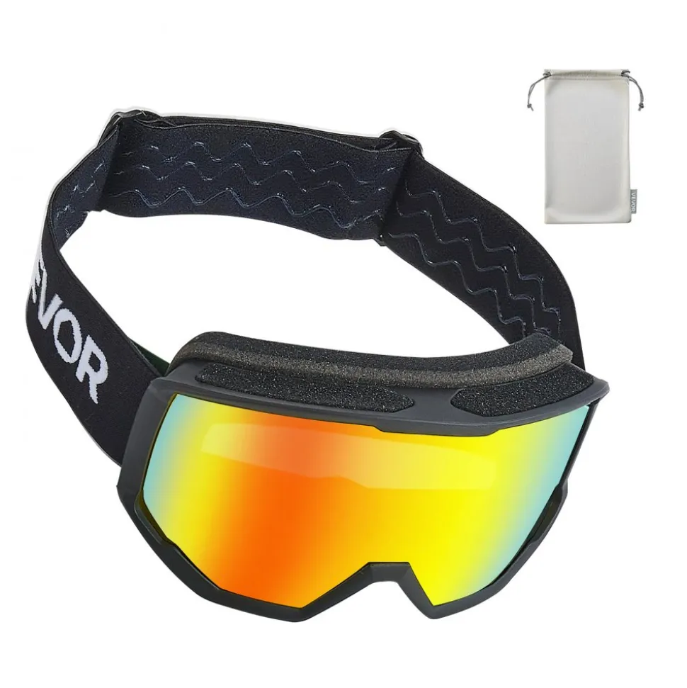 VEVOR Ski Goggles, Cylindrical Lens with Orange Revo Coating, OTG Anti fog Snow Goggles for Men Women Youth, TPU Frame & Ventilation Structure, Suitable for Skiing, Skating, Snowboarding, Cycling
