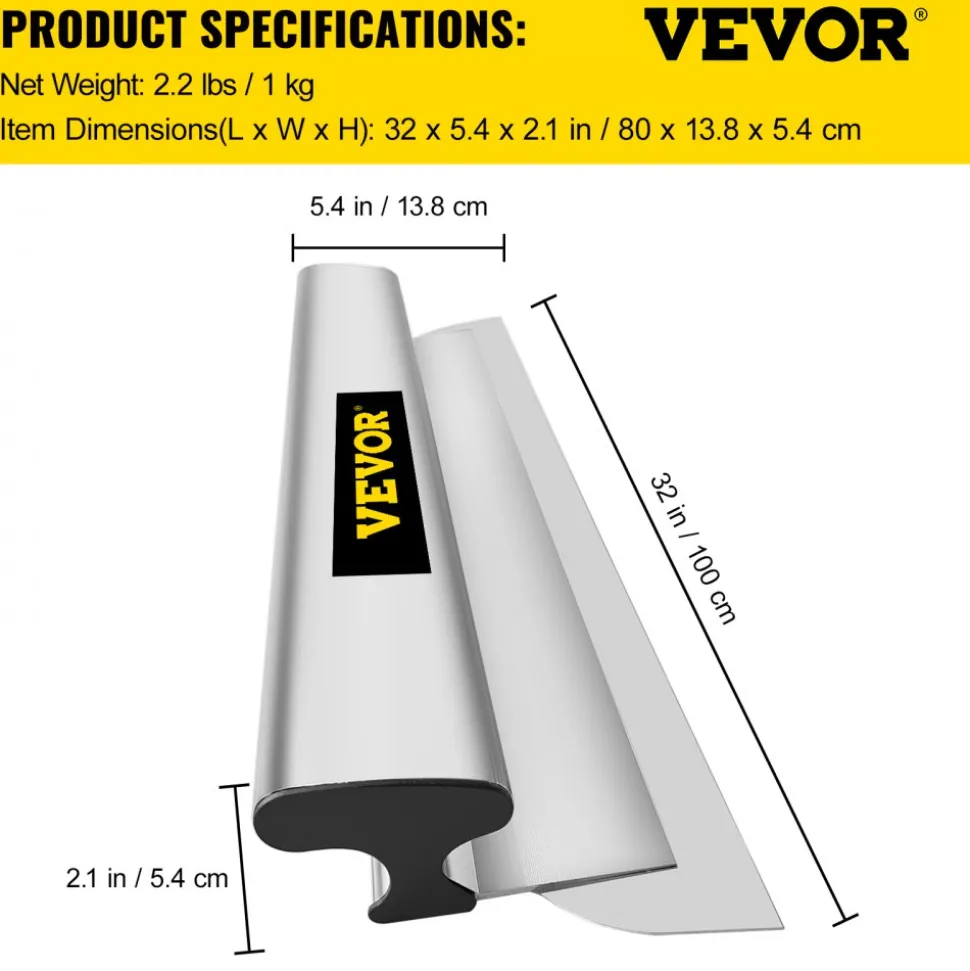 VEVOR Skimming Blade,32 inch Smoothing Knife, European Stainless Steel Construction Knife, Aluminum Blade Profile Smoothing Knockdown Spatula for Gyprock/Drywall/Wall-Board