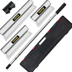 VEVOR Skimming Blade Set,25+40+60 cm Blades + 35"-78" Extension Handle，European Stainless Steel Construction Knife, Aluminum Blade Profile Smoothing Knockdown Spatula for Gyprock/Drywall/Wall-Boa