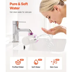 VEVOR Skincare Water Filter, Faucet Mount Water Filters with Micro-nano Bubble for Skin, Sink Tap Purifier, Removes Chlorine with 1 Filter, for Kitchen and Bathroom Faucets, Pink + Gold