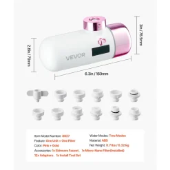 VEVOR Skincare Water Filter, Faucet Mount Water Filters with Micro-nano Bubble for Skin, Sink Tap Purifier, Removes Chlorine with 1 Filter, for Kitchen and Bathroom Faucets, Pink + Gold