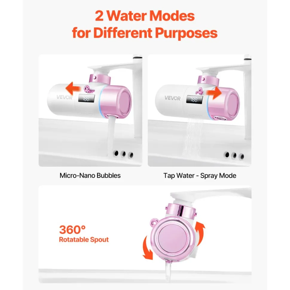 VEVOR Skincare Water Filter, Faucet Mount Water Filters with Micro-nano Bubble for Skin, Sink Tap Purifier, Removes Chlorine with 1 Filter, for Kitchen and Bathroom Faucets, Pink + Gold