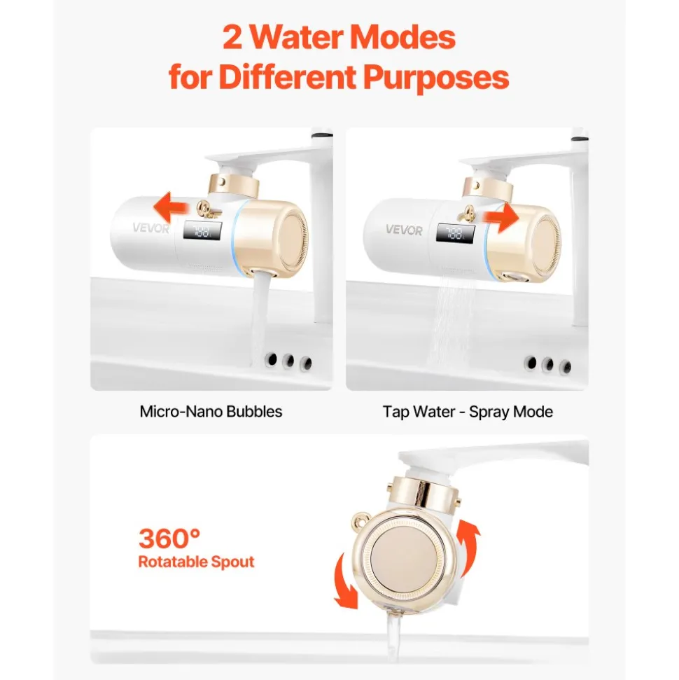 VEVOR Skincare Water Filter, Faucet Mount Water Filters with Micro-nano Bubble for Skin, Sink Tap Purifier, Removes Chlorine with 1 Filter, for Kitchen and Bathroom Faucets, White + Gold