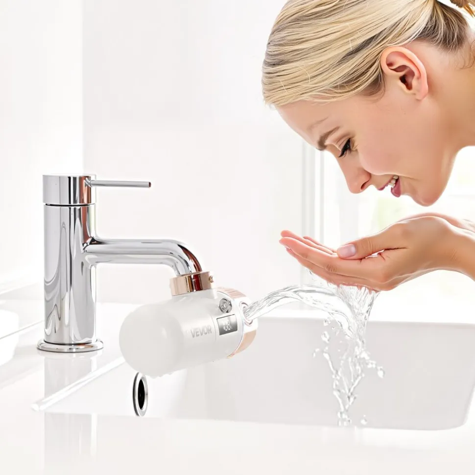 VEVOR Skincare Water Filter, Faucet Mount Water Filters with Micro-nano Bubble for Skin, Sink Tap Purifier, Removes Chlorine with 1 Filter, for Kitchen and Bathroom Faucets, White + Gold