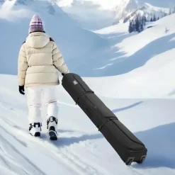 VEVOR Ski Roller Bag, Up to 74.8 in/190 cm, Padded Snowboard Bag with Wheels for Air Travel, 600D Waterproof Oxford Fabric, with Adjustable Straps, for Skis Poles Goggles Gloves Helmet Boots (Black)