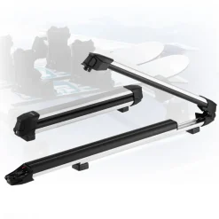 VEVOR Ski & Snowboard Roof Rack, Carry up to 4 Pairs of Skis or 2 Snowboards, 2 PCS Aluminum Universal Car Roof Rack with Lock & Rubber Padding, Carrier for Fishing Rod, Fit Most Slotted Crossbars