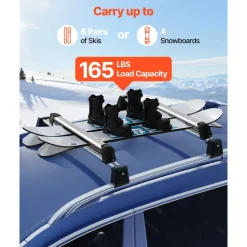 VEVOR Ski & Snowboard Roof Rack, Carry up to 6 Pairs of Skis or 4 Snowboards, 2 PCS Aluminum Universal Car Roof Rack Top Holder with Lock & Rubber Padding for Fishing Rod, Fit Most Slotted Crossbars