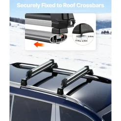 VEVOR Ski & Snowboard Roof Rack, Carry up to 6 Pairs of Skis or 4 Snowboards, 2 PCS Aluminum Universal Car Roof Rack Top Holder with Lock & Rubber Padding for Fishing Rod, Fit Most Slotted Crossbars