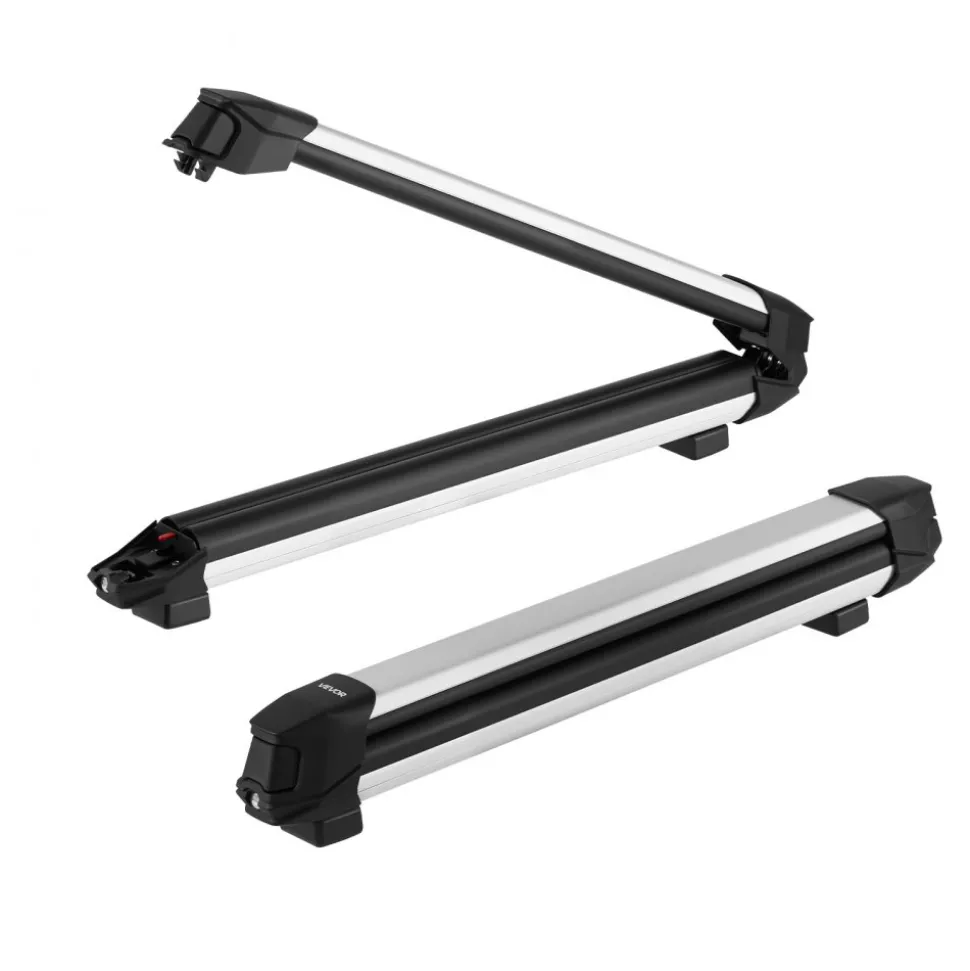VEVOR Ski & Snowboard Roof Rack, Carry up to 6 Pairs of Skis or 4 Snowboards, 2 PCS Aluminum Universal Car Roof Rack Top Holder with Lock & Rubber Padding for Fishing Rod, Fit Most Slotted Crossbars