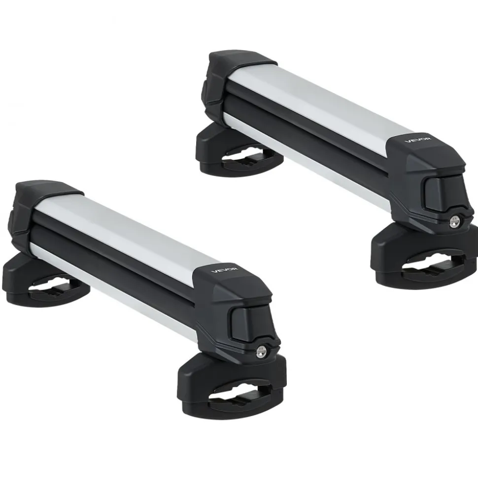 VEVOR Ski & Snowboard Roof Rack, Carry up to 4 Pairs of Skis or 2 Snowboards, 2 PCS Aluminum Universal Car Roof Rack Top Holder with Lock & Rubber Padding, Carrier for Fishing Rod, Fit Most Crossbars