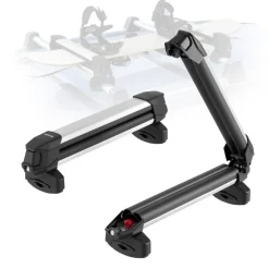 VEVOR Ski & Snowboard Roof Rack, Carry up to 4 Pairs of Skis or 2 Snowboards, 2 PCS Aluminum Universal Car Roof Rack Top Holder with Lock & Rubber Padding, Carrier for Fishing Rod, Fit Most Crossbars