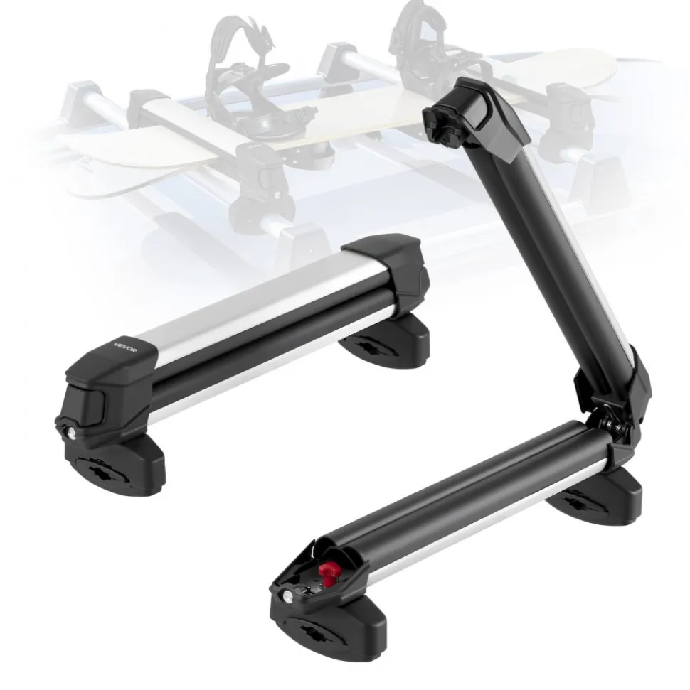 VEVOR Ski & Snowboard Roof Rack, Carry up to 4 Pairs of Skis or 2 Snowboards, 2 PCS Aluminum Universal Car Roof Rack Top Holder with Lock & Rubber Padding, Carrier for Fishing Rod, Fit Most Crossbars