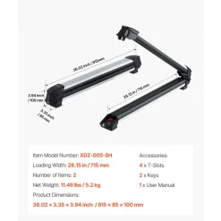 VEVOR Ski & Snowboard Roof Rack, Carry up to 6 Pairs of Skis or 4 Snowboards, 2 PCS Aluminum Universal Car Roof Rack Top Holder with Lock and Rubber Padding for Fishing Pole Rod, Fit Most Crossbars