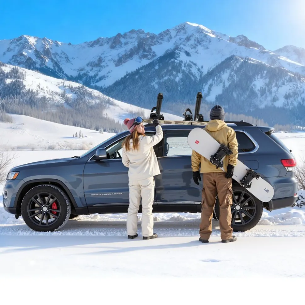 VEVOR Ski & Snowboard Roof Rack, Carry up to 6 Pairs of Skis or 4 Snowboards, 2 PCS Aluminum Universal Car Roof Rack with Lock & Rubber Padding, Carrier for Fishing Rod, Fit Most Slotted Crossbars