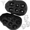 VEVOR Skull Ice Cube Tray, 6-Grid Skull Ice Ball Maker, Flexible Black Silicone Ice Tray with Lid & Funnel, Skull Ice Cubes in 3 Distinct Patterns for Beverages & Chocolates on Parties & Holidays
