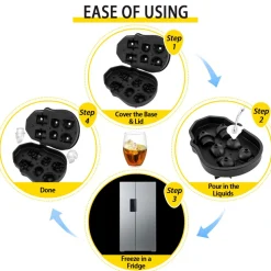 VEVOR Skull Ice Cube Tray, 6-Grid Skull Ice Ball Maker, Flexible Black Silicone Ice Tray with Lid & Funnel, Skull Ice Cubes in 3 Distinct Patterns for Beverages & Chocolates on Parties & Holidays