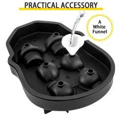 VEVOR Skull Ice Cube Tray, 6-Grid Skull Ice Ball Maker, Flexible Black Silicone Ice Tray with Lid & Funnel, Skull Ice Cubes in 3 Distinct Patterns for Beverages & Chocolates on Parties & Holidays