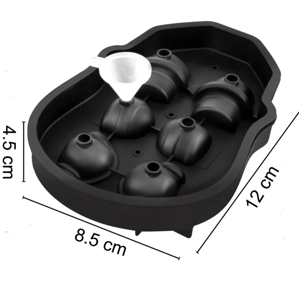VEVOR Skull Ice Cube Tray, 6-Grid Skull Ice Ball Maker, Flexible Black Silicone Ice Tray with Lid & Funnel, Skull Ice Cubes in 3 Distinct Patterns for Beverages & Chocolates on Parties & Holidays