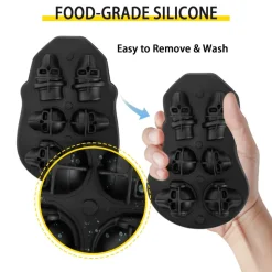 VEVOR Skull Ice Cube Tray, 6-Grid Skull Ice Ball Maker, Flexible Black Silicone Ice Tray with Lid & Funnel, Skull Ice Cubes in 3 Distinct Patterns for Beverages & Chocolates on Parties & Holidays