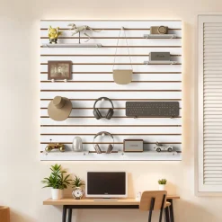VEVOR Slat Wall Paneling, 4 x 4 ft, MDF Garage Slatwall with Modular Design, White Slat Wall Easy-to-Install Adjustable Slatwall Panel with Coupling Structure & DIY Cutting, Fits for Storage & Display