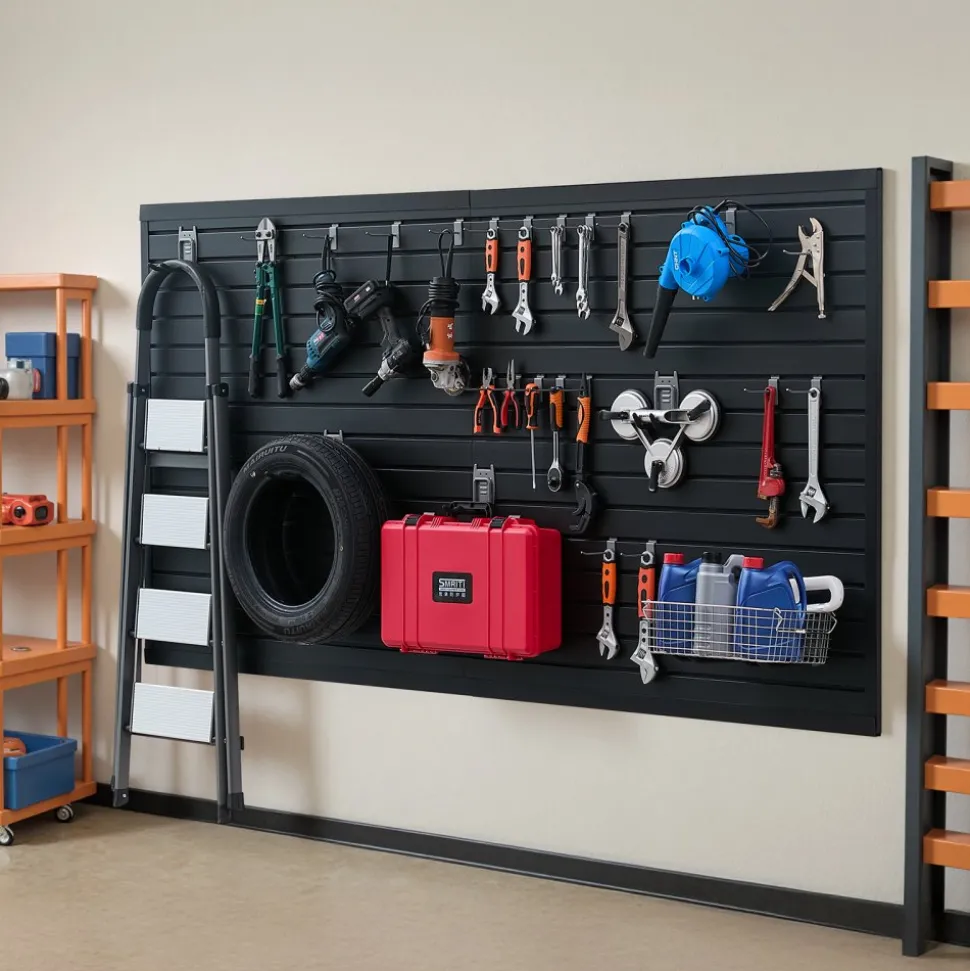 VEVOR Slat Wall Paneling, 8 x 4 ft, PVC Garage Slatwall with Modular Design, Black Slat Wall Easy-to-Install Adjustable Slatwall Panel with Coupling Structure & DIY Cutting, Fits for Storage & Display