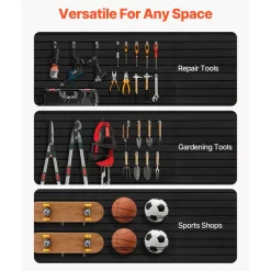 VEVOR Slat Wall Paneling, 8 x 4 ft, PVC Garage Slatwall with Modular Design, Black Slat Wall Easy-to-Install Adjustable Slatwall Panel with Coupling Structure & DIY Cutting, Fits for Storage & Display