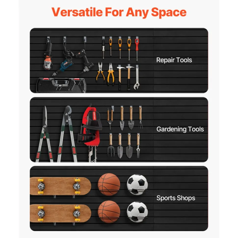 VEVOR Slat Wall Paneling, 8 x 4 ft, PVC Garage Slatwall with Modular Design, Black Slat Wall Easy-to-Install Adjustable Slatwall Panel with Coupling Structure & DIY Cutting, Fits for Storage & Display