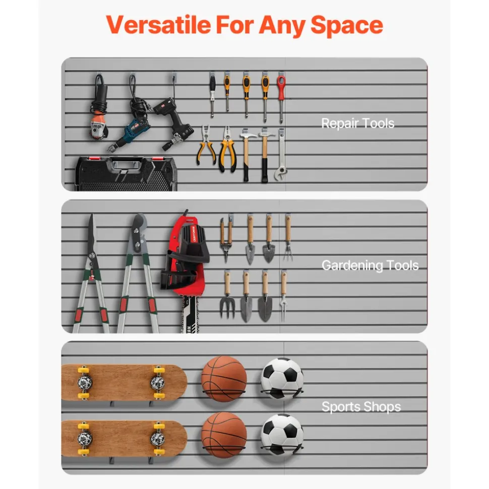 VEVOR Slat Wall Paneling, 8 x 4 ft, PVC Garage Slatwall with Modular Design, Grey Slat Wall Easy-to-Install Adjustable Slatwall Panel with Coupling Structure & DIY Cutting, Fits for Storage & Display