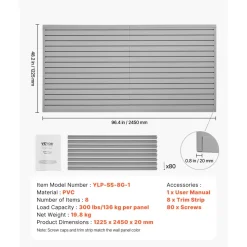 VEVOR Slat Wall Paneling, 8 x 4 ft, PVC Garage Slatwall with Modular Design, Grey Slat Wall Easy-to-Install Adjustable Slatwall Panel with Coupling Structure & DIY Cutting, Fits for Storage & Display