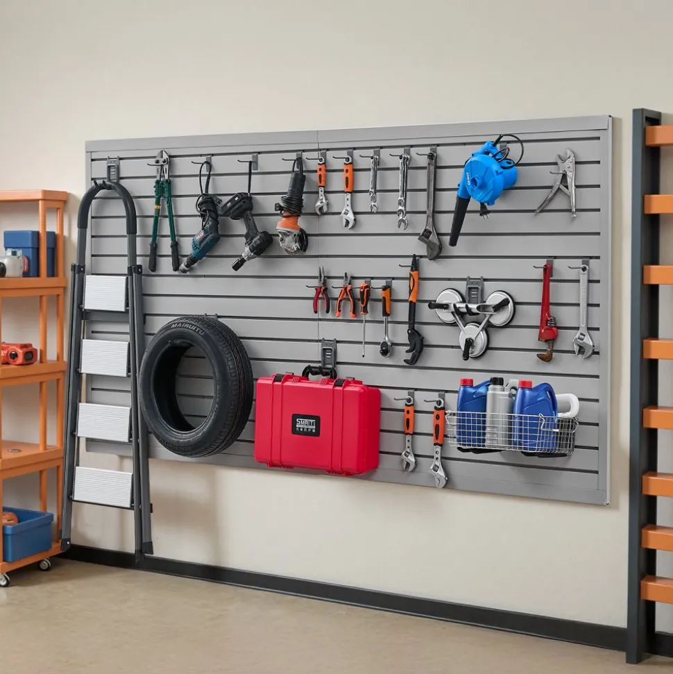VEVOR Slat Wall Paneling, 8 x 4 ft, PVC Garage Slatwall with Modular Design, Grey Slat Wall Easy-to-Install Adjustable Slatwall Panel with Coupling Structure & DIY Cutting, Fits for Storage & Display