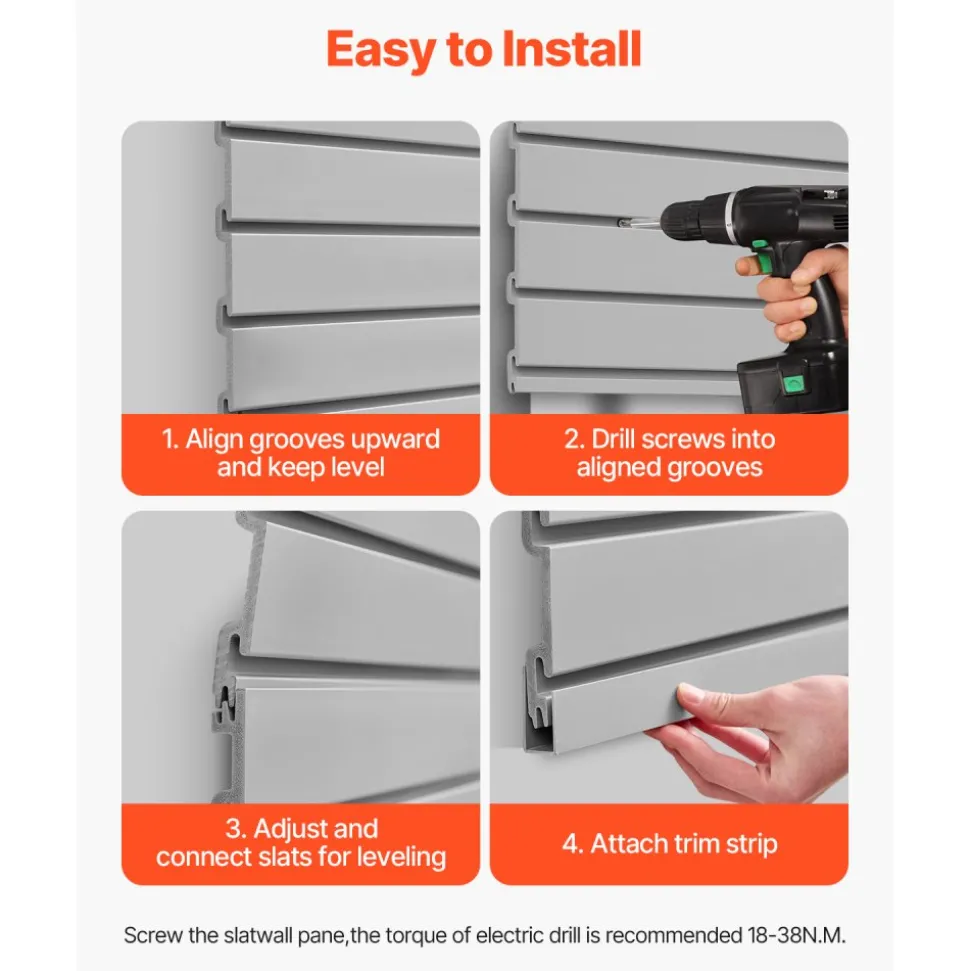 VEVOR Slat Wall Paneling, 8 x 4 ft, PVC Garage Slatwall with Modular Design, Grey Slat Wall Easy-to-Install Adjustable Slatwall Panel with Coupling Structure & DIY Cutting, Fits for Storage & Display