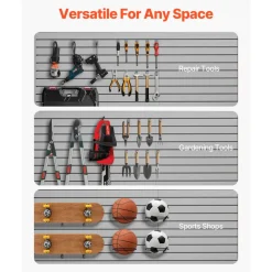 VEVOR Slat Wall Paneling, 8 x 4 ft, PVC Garage Slatwall with Accessories, Grey Slat Wall Easy-to-Install Adjustable Slatwall Panel with Coupling Structure & DIY Cutting, Fits for Storage & Display