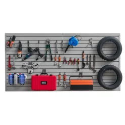 VEVOR Slat Wall Paneling, 8 x 4 ft, PVC Garage Slatwall with Accessories, Grey Slat Wall Easy-to-Install Adjustable Slatwall Panel with Coupling Structure & DIY Cutting, Fits for Storage & Display