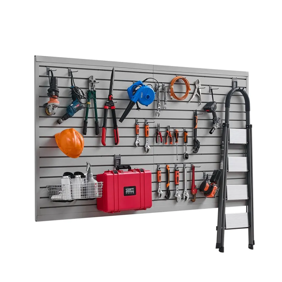 VEVOR Slat Wall Paneling, 8 x 4 ft, PVC Garage Slatwall with Accessories, Grey Slat Wall Easy-to-Install Adjustable Slatwall Panel with Coupling Structure & DIY Cutting, Fits for Storage & Display