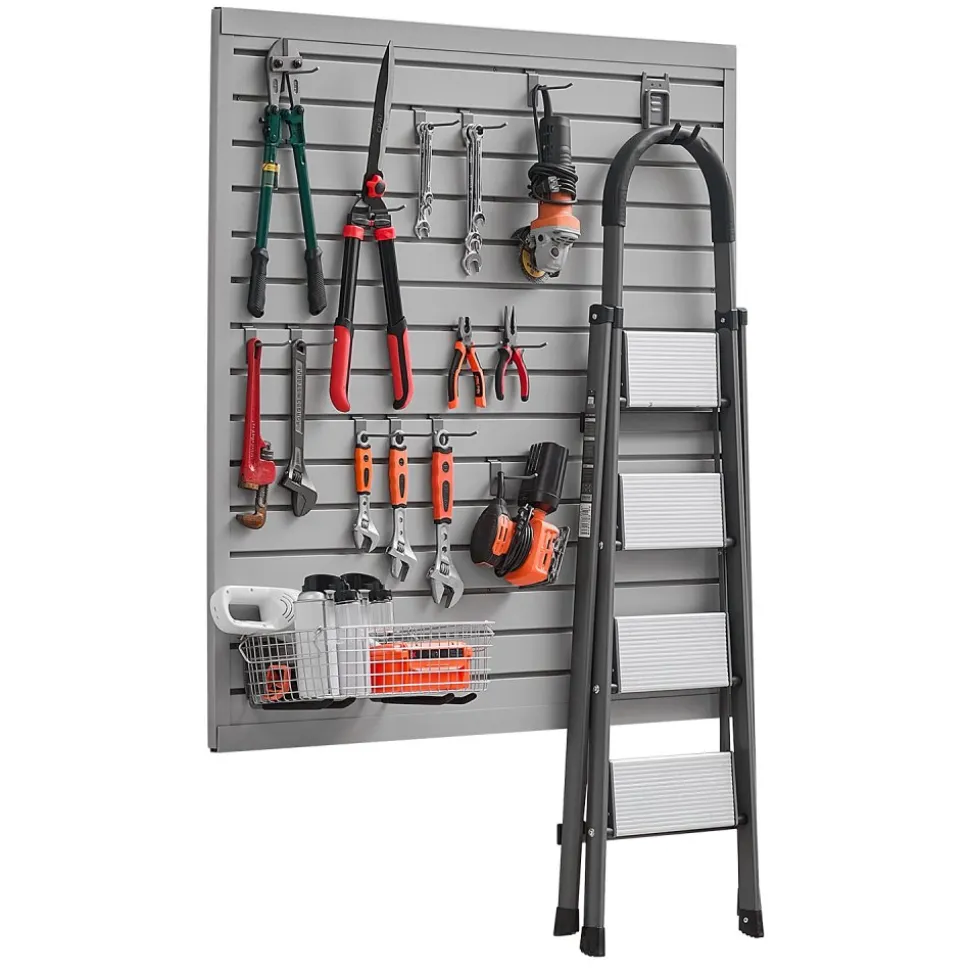 VEVOR Slat Wall Paneling, 4 x 4 ft, PVC Garage Slatwall with Modular Design, Grey Slat Wall Easy-to-Install Adjustable Slatwall Panel with Coupling Structure & DIY Cutting, Fits for Storage & Display