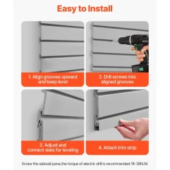 VEVOR Slat Wall Paneling, 4 x 4 ft, PVC Garage Slatwall with Modular Design, Grey Slat Wall Easy-to-Install Adjustable Slatwall Panel with Coupling Structure & DIY Cutting, Fits for Storage & Display