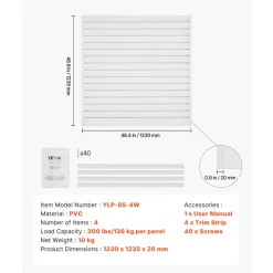 VEVOR Slat Wall Paneling, 4 x 4 ft, PVC Garage Slatwall with Modular Design, White Slat Wall Easy-to-Install Adjustable Slatwall Panel with Coupling Structure & DIY Cutting, Fits for Storage & Display
