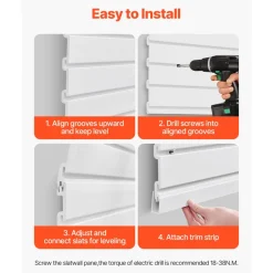 VEVOR Slat Wall Paneling, 4 x 4 ft, PVC Garage Slatwall with Modular Design, White Slat Wall Easy-to-Install Adjustable Slatwall Panel with Coupling Structure & DIY Cutting, Fits for Storage & Display