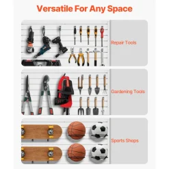 VEVOR Slat Wall Paneling, 2 x 4 ft, PVC Garage Slatwall with Modular Design, White Slat Wall Easy-to-Install Adjustable Slatwall Panel with Coupling Structure & DIY Cutting, Fits for Storage & Display
