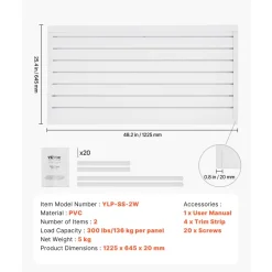 VEVOR Slat Wall Paneling, 2 x 4 ft, PVC Garage Slatwall with Modular Design, White Slat Wall Easy-to-Install Adjustable Slatwall Panel with Coupling Structure & DIY Cutting, Fits for Storage & Display