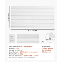 VEVOR Slat Wall Paneling, 8 x 4 ft, PVC Garage Slatwall with Modular Design, White Slat Wall Easy-to-Install Adjustable Slatwall Panel with Coupling Structure & DIY Cutting, Fits for Storage & Display