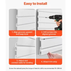 VEVOR Slat Wall Paneling, 8 x 4 ft, PVC Garage Slatwall with Modular Design, White Slat Wall Easy-to-Install Adjustable Slatwall Panel with Coupling Structure & DIY Cutting, Fits for Storage & Display