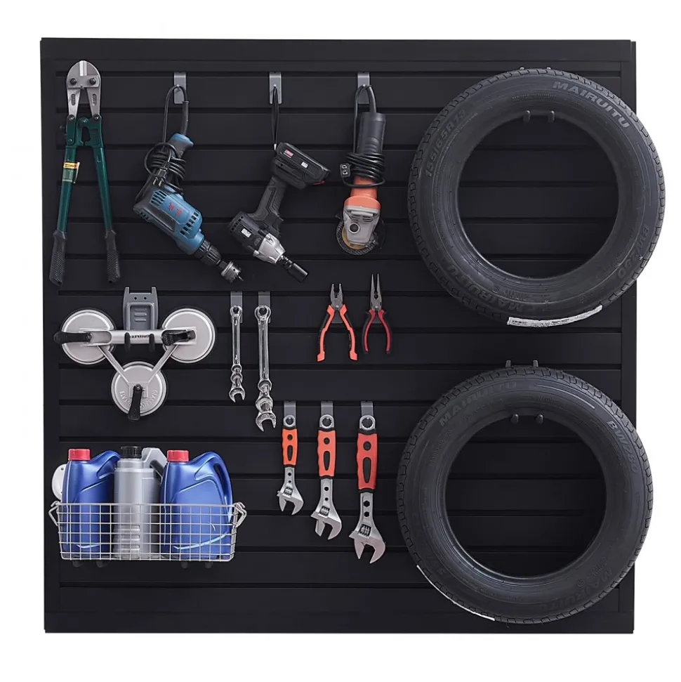 VEVOR Slat Wall Paneling, 4 x 4 ft, PVC Garage Slatwall with Modular Design, Black Slat Wall Easy-to-Install Adjustable Slatwall Panel with Coupling Structure & DIY Cutting, Fits for Storage & Display