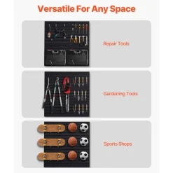 VEVOR Slat Wall Paneling, 4 x 4 ft, PVC Garage Slatwall with Modular Design, Black Slat Wall Easy-to-Install Adjustable Slatwall Panel with Coupling Structure & DIY Cutting, Fits for Storage & Display