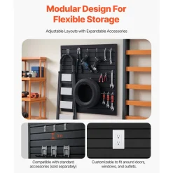 VEVOR Slat Wall Paneling, 4 x 4 ft, PVC Garage Slatwall with Modular Design, Black Slat Wall Easy-to-Install Adjustable Slatwall Panel with Coupling Structure & DIY Cutting, Fits for Storage & Display