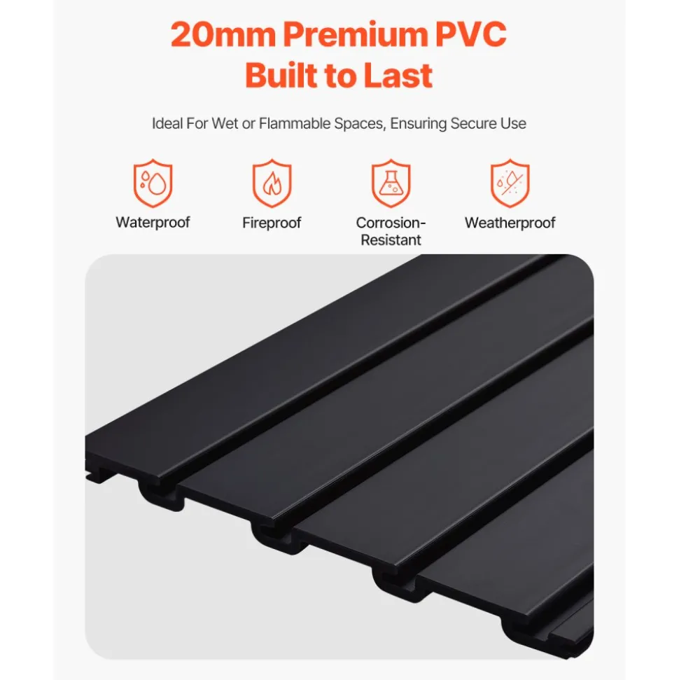 VEVOR Slat Wall Paneling, 4 x 4 ft, PVC Garage Slatwall with Modular Design, Black Slat Wall Easy-to-Install Adjustable Slatwall Panel with Coupling Structure & DIY Cutting, Fits for Storage & Display